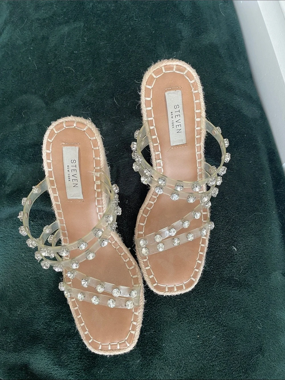 STEVEN by Steve Madden Clear Crystal-Strap Espadrille Wedge Sandals in Natural